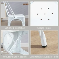 HOMCOM Set da 4 Sedie da Cucina Impilabili dallo Stile Industriale in Acciaio,  45x53x85 cm, Bianco(m-6)