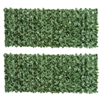 Outsunny 2-Piece Artificial Leaf Hedge Screen Privacy Fence Panel for Garden Outdoor Indoor Decor, Dark Green, 2.4M x 1M(m-1)