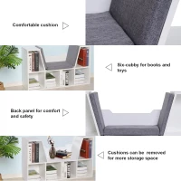 HOMCOM Bookcase Storage Shelf with Cushioned Reading Seat, Cube Bookshelf Organizer for Bedroom Living Room, White(m-4)