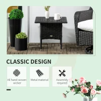Outsunny Rattan Side Table, Outdoor Coffee Table with Plastic Board Under the Full Woven Table Top for Patio, Garden, Balcony, Black(m-4)