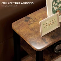 HOMCOM Table d'appoint table de chevet avec étagère à deux niveaux coins arrondis 46l x 18P x 58,5H cm brun rustique(m-5)