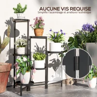 Outsunny Support pour plantes 6 niveaux étagère plante ajustable et pliable en métal design sans vis porte 60 x 40 x 80 cm noir(m-6)