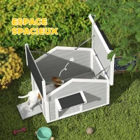 PawHut Niche pour chien extérieur en bois massif maison chien avec toit ouvrable rideau de porte 95 x 68 x 76 cm gris clair(m-5)