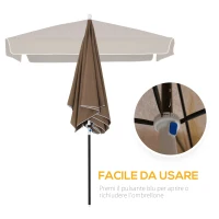 Outsunny Ombrellone 2x2 m da Esterno con Tettuccio Quadrato, Regolabile e Portatile, in Metallo e Poliestere, Caffè(m-6)