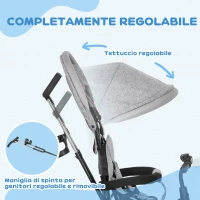 HOMCOM Triciclo per Bambini con Maniglione 6 in 1, Tettuccio Regolabile e Cintura di Sicurezza, Età 1-5 Anni, Grigio(m-5)
