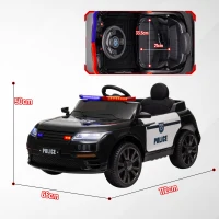 AIYAPLAY Coche Eléctrico Infantil de Policía con Batería 12V Mando a Distancia Faros Bocina Sirena Música Negro(m-3)