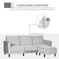 HOMCOM 3 Seater Sofa Bed with Portable Footstool Velvet Corner Sofa Bed, Light Grey(m-6)