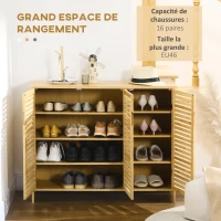 HOMCOM Meuble à chaussures armoire à chaussures style naturel - 2 placards avec 8 étagères - en bambou bois naturel(m-4)
