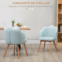HOMCOM Set de 2 Sillas de Comedor en Forma de Flor con Asiento y Respaldo Acolchado Carga 120 kg 58x60x82 cm Verde Azulado(m-4)