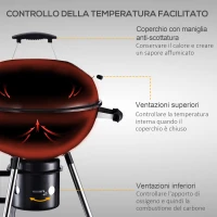 Outsunny Barbecue in Ghisa con 2 Ruote e 2 Griglie | Coperchio con Termometro, Valvola e Ripiano Inferiore | 50x63x94cm(m-4)