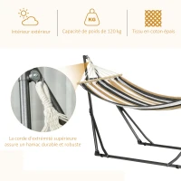 Outsunny Hamac de jardin pliable étendoir à linge avec support incurvé en métal époxy hamac sur pied 1 place charge max. 120 Kg(m-7)