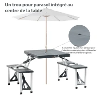 Outsunny Table de Camping Pique Nique Pliante Portable 4 Personnes Aluminium Plastique Gris foncé(m-4)