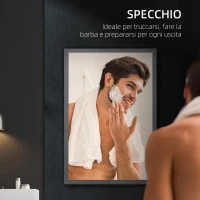 kleankin Specchiera Bagno in Acciaio con Armadietto a 3 Ripiani e Chiusura Ammortizzata, 40x12x60 cm, Nero(m-5)