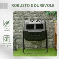 Outsunny Compostiera da Giardino Girevole a 2 Sezioni con 8 Prese d'Aria, Compostiera Domestica in Acciaio e PP, 160 L, per Compostaggio Rifiuti Organici, 71x65x96 cm, Nero(m-7)