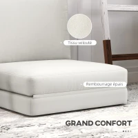 HOMCOM Canapé convertible 1 place fauteuil paresseux canapé-lit en velours pour invités, salon, 75 x 268 x 18 cm, crème(m-5)