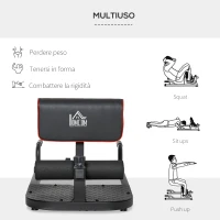 HOMCOM Macchina Squat 3 in 1, Macchina per Deep Sissy Squat Sit Up Push Up Regolabile Acciaio, Multifunzione, per Fitness, Allenamento, Leg Press, Addominali e Flessioni, Nero(m-6)