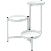 Outsunny Soporte para Plantas Plegable de Metal de 3 Niveles con 3 Estantes Redondos Soporte para Macetas 40x40x42 cm Blanco(m-11)
