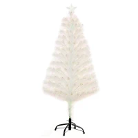 HOMCOM 4 Feet Prelit Artificial Christmas Tree with Fiber Optic LED Light, Holiday Home Xmas Decoration, White(m-11)