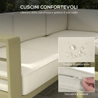 Outsunny Set da Giardino 5 Pezzi in Alluminio con Tavolino da Caffè, 2 Divanetti, Poltrona Angolare e Poltrona Singola(m-5)