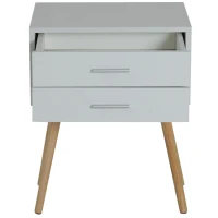 HOMCOM Table de chevet table de nuit design scandinave 48L x 40l x 60H cm 2 tiroirs pieds effilés inclinés bois massif panneaux particules blanc(m-6)