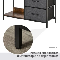 HOMCOM Cómoda Cajonera de Tela con 3 Cajones Plegables y 2 Estantes Estilo Industrial para Dormitorio Salón Pasillo 80x29x71 cm Marrón Rústico y Gris Oscuro(m-6)