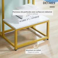 HOMCOM Table basse moderne salon table d'appoint chambre guéridon bout de canapé design structure acier doré plateau étagère aspect marbre blanc(m-6)