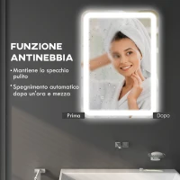 HOMCOM Specchio Bagno con Interruttore Touch, Luce LED a 3 Temperature e Antiappannamento, 70x50cm(m-6)
