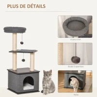 PawHut Arbre à chat arbre à grimper griffoirs grattoirs hauteur 104 cm centre d'activités gris foncé(m-5)