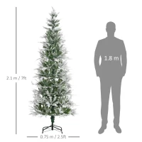 HOMCOM 7 Ft Pencil Snow Flocked Artificial Christmas Tree with Realistic Cypress Branches, Auto Open, Green(m-3)