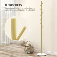 HOMCOM Portemanteau 8 patères, base ronde en marbre, Ø 32 x 164H cm, meuble d'entrée pour vêtements, chapeaux, entrée, doré(m-4)