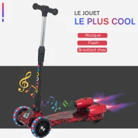HOMCOM Trottinette Pliable 3 Roues pour Enfant Roues Lumineuses pulvérisation arrière d'eau Fonction Musicale Rouge dim. 61L x 26l x 63-81H cm(m-6)