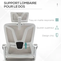 Vinsetto Fauteuil de bureau dossier réglable repose-pied appui-tête réglable soutien lombaire tissu en maille blanc et gris(m-6)