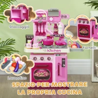 AIYAPLAY Cucina Giocattolo per Bambini da 33 Pezzi con Luci, Suoni e Rubinetto, in PP e ABS, 53x22x69 cm, Rosa(m-6)