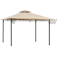 Outsunny Gazebo Pergola da Esterno 3.3x3.3m con Doppio Tettuccio e Telo Estraibile, Marrone Chiaro(m-1)