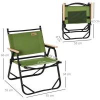 Outsunny Lot de 2 chaises de plage camping pliantes - structure en aluminium - dim. 55L x 55l x 66H cm vert(m-3)