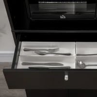 HOMCOM Mueble para Microondas con Cajón Estantes 3 Puertas 3 Compartimientos Diseño Anti-vuelco para Comedor 90x40x120 cm Negro(m-9)