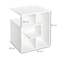 HOMCOM Mesita Auxiliar Mesa Auxiliar Blanca Mesa de Centro con Estantes de Almacenamiento para Salón Dormitorio 45x40x55 cm(m-3)