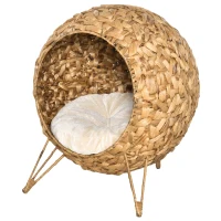 PawHut Cesta per Gatti Adulti Fino a 5kg, Cuccia per Gatti in Rattan Sintetico Marrone Φ52x58cm(m-10)