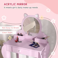 ZONEKIZ Kids Vanity Table with Mirror, Stool, Drawer, Storage Boxes, Cat Design, for Ages 3-6 Years - Pink(m-6)