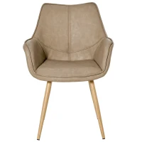 HOMCOM Sedia da Pranzo Moderna con Braccioli e Schienale in Finta Pelle con Gambe in Metallo, 63x61x84 cm, Marrone(m-4)