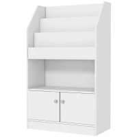 ZONEKIZ Scaffale Portagiochi per Bambini con Libreria e Armadietto in Legno, 60x29.5x100cm, Bianco(m-10)