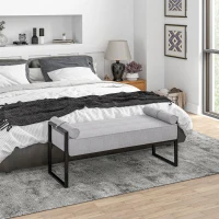 HOMCOM Banc bout de lit banquette assise rembourrée 2 oreillers cylindriques structure en acier 121,5 x 50,5 x 59 cm gris noir(m-2)