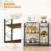 HOMCOM Mobile da Cucina a 3 ripiani in Truciolato con Presa di corrente, Porta USB e Cestino, 90x40x83cm(m-5)
