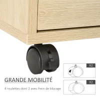 HOMCOM Caisson de bureau rangement bureau sur roulettes 4 tiroirs coulissants en bois aspect bois clair(m-5)