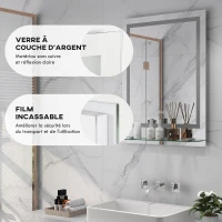 kleankin Miroir rectangulaire mural lumineux LED de salle de bain 80 x 60 cm(m-8)