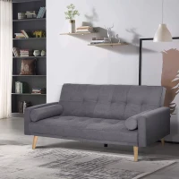 HOMCOM Canapé Convertible 3 Places Design scandinave Dossier inclinable 3 Positions Pieds Bois Tissu Lin Gris(m-2)