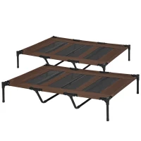 PawHut Lot de 2 Lits sur pieds XXL pour chien chat lit de camp animal 122L x 92l x 23H cm marron clair(m-1)