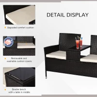 Outsunny 2 Seater Rattan Campanion Chair Wicker Loveseat Outdoor Patio Armchair with Drink Table Garden Furniture - Dark Brown(m-6)