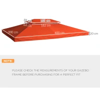 Outsunny 3x4m Gazebo Replacement Roof Canopy 2 Tier Top UV Cover Garden Patio Outdoor Sun Awning Shelters Rusty Red (TOP COVER ONLY)(m-3)