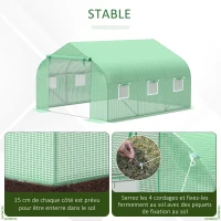 Outsunny Serre Tunnel de Jardin 10,5 m² dim. 3,5L x 3l x 2H m Porte + 6 fenêtres enroulables Acier galvanisé bâche PE Haute densité Vert(m-6)